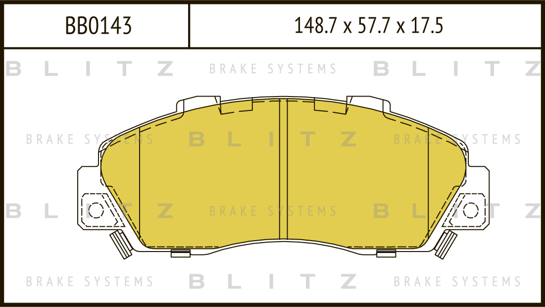 колодки тормозные передние 148.6*57.4 Honda Accord IV-VI 93-, Civic VI 98-, CR-V 95-, HR-V 98-, Legend II-IV 91-