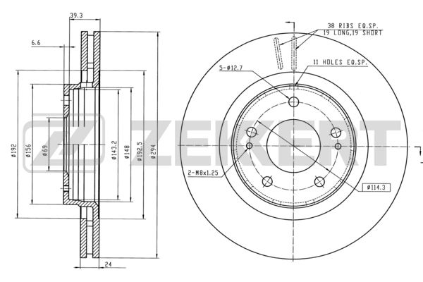 диск тормозной передний Citroen C-Crosser 07-, Mitsubishi Lancer 2.0 VIII 08-, Outlander II, III 06-, Peugeot 4007 (GP) 07-
