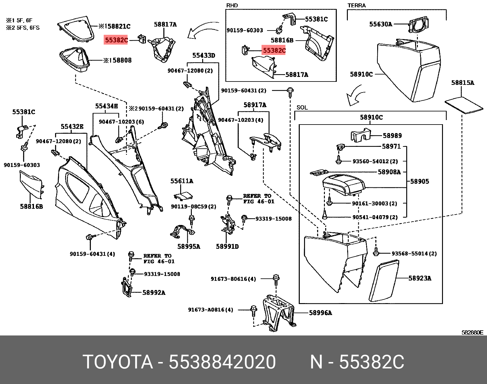 PRIUS (PLUG-IN) LEASE 200912 - 201010, BRACKET, CONSOLE MOUNTING, RH