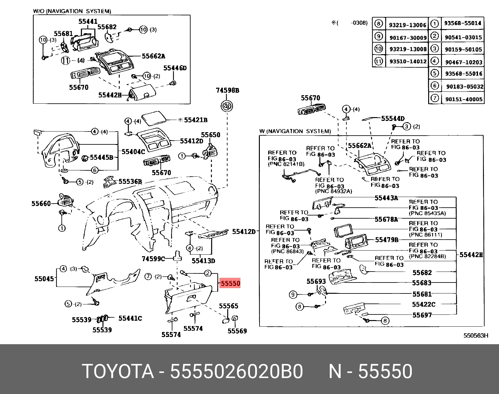 Original glovebox cover, 5555026020B0 for TOYOTA 55550-26020