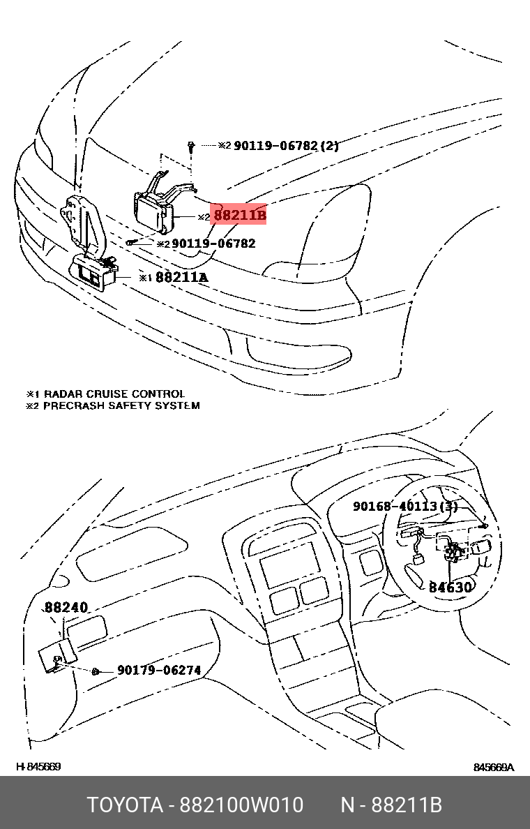 88210-0W010 GENUINE TOYOTA 882100W010, C-HR 201612 -, NGX50, NGX10, ZYX10,  ZYX11, SENSOR ASSY, MILLIMETER WAVE RADAR | ONN TAT AUTO PARTS