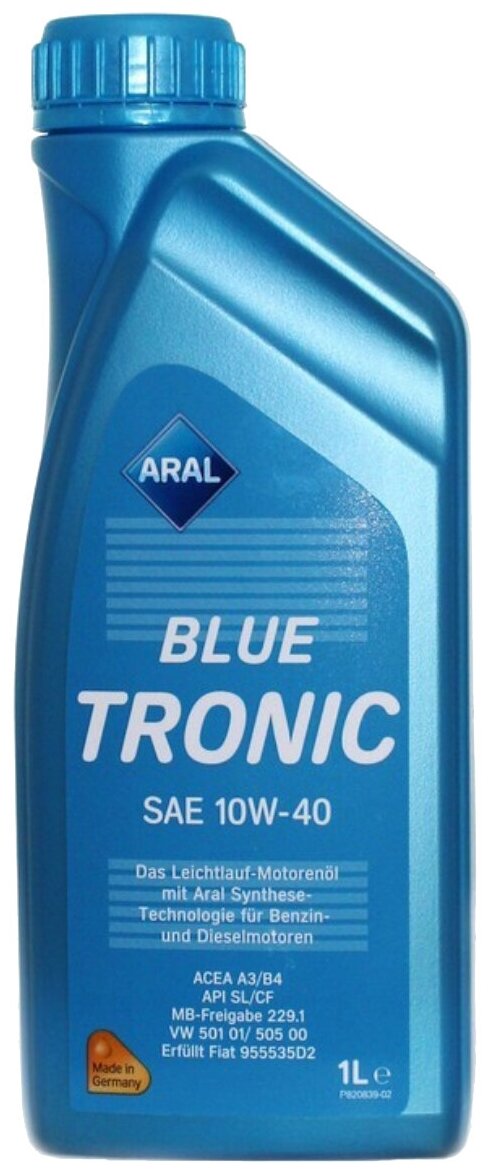 (1 L) BLUE TRONIC SAE 10W-40 (спецификация: ACEA A3/B4; API SL/CF) (допуск: MB 229.1; VW 501 01, 505 00)