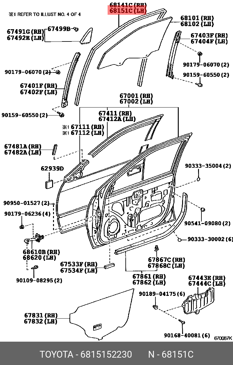 68151-52230 GENUINE TOYOTA VITZ 201012 -, RUN, FRONT DOOR GLASS