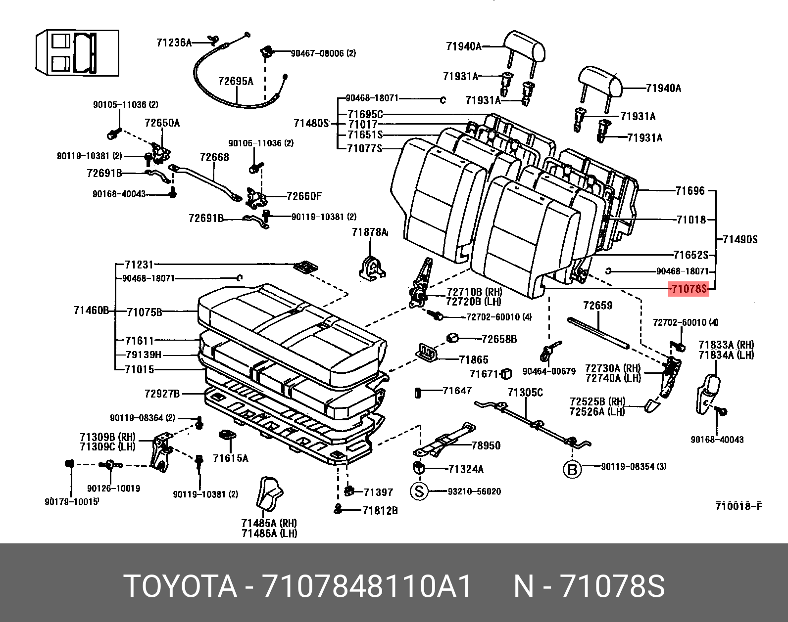 7107848110A1, HARRIER 199712-200302, ACU1#, MCU1#, SXU1#, COVER, REAR SEAT BACK, LH(FOR SEPARATE TYPE)