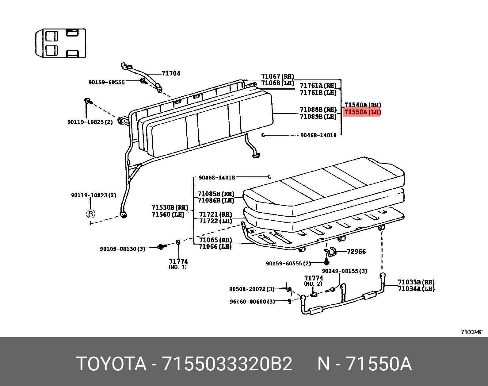 CAMRY 200109 - 200601, BACK ASSY, REAR SIDE SEAT, LH