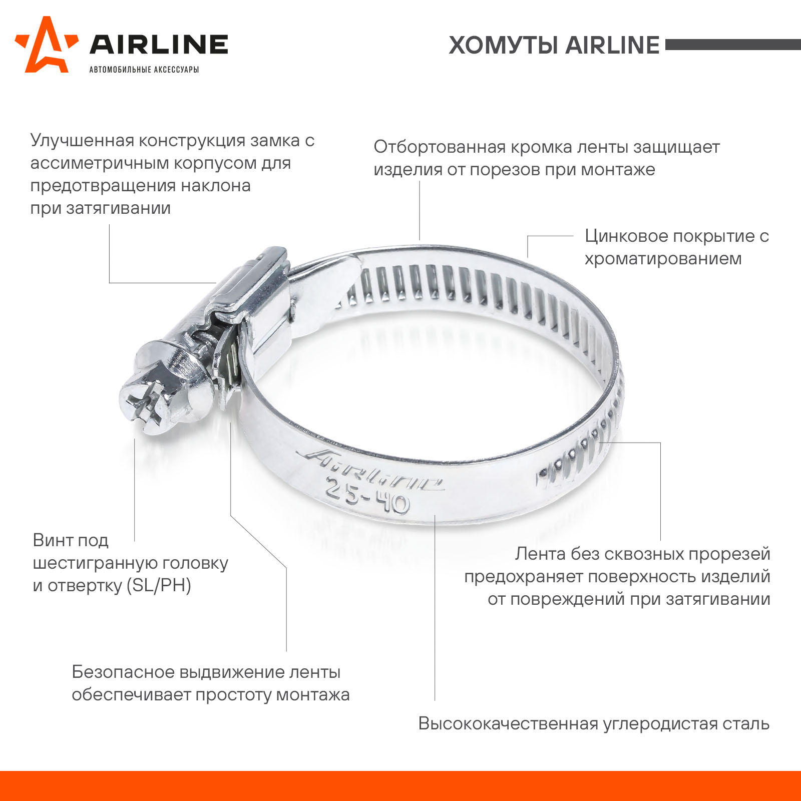 Хомут 10-16/9 мм, червячный, оцинкованный (W1), 1 шт.