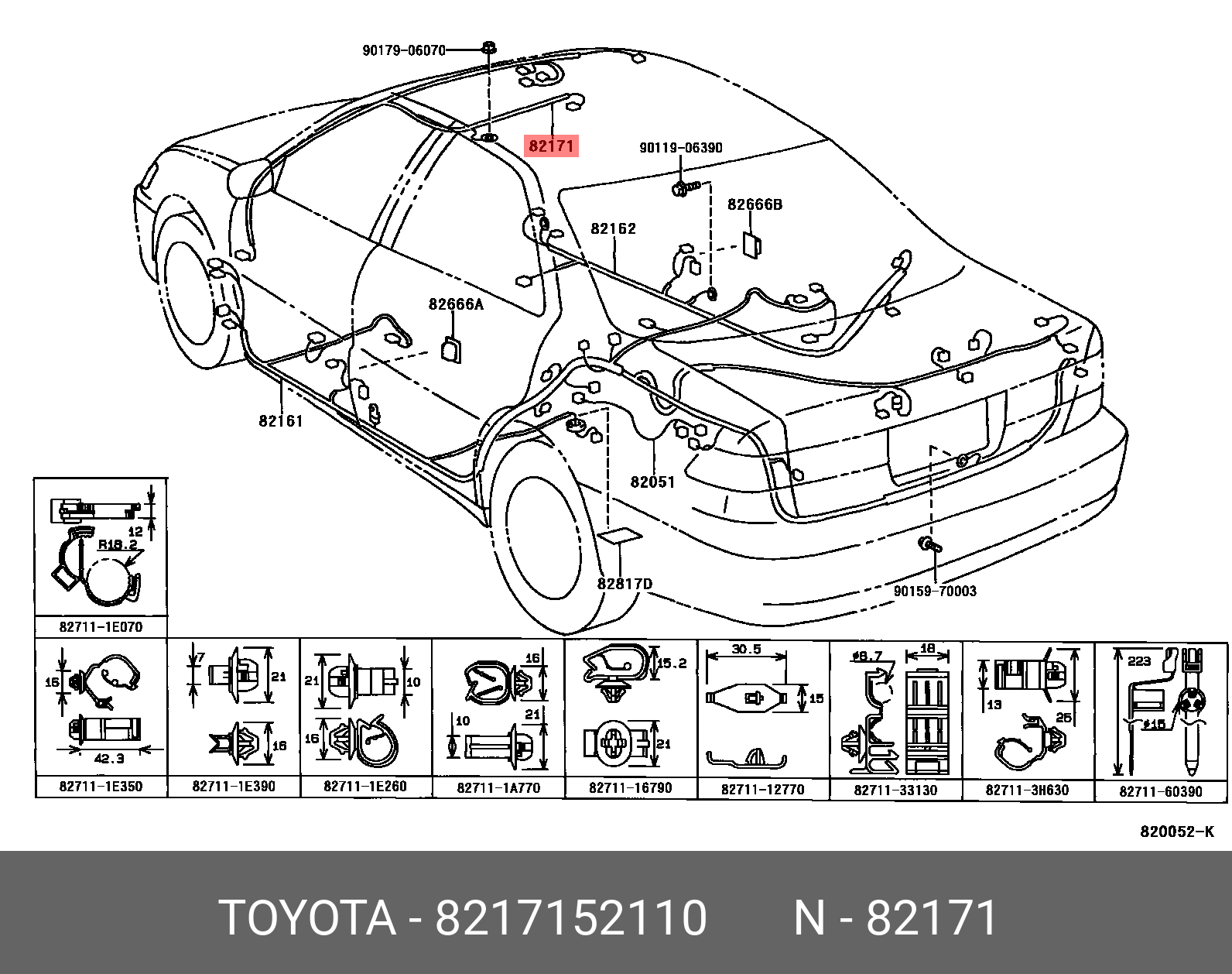 82171-52110 GENUINE TOYOTA WILL VI 200001 - 200112, WIRE, ROOF, NO.1 | ONN  TAT AUTO PARTS