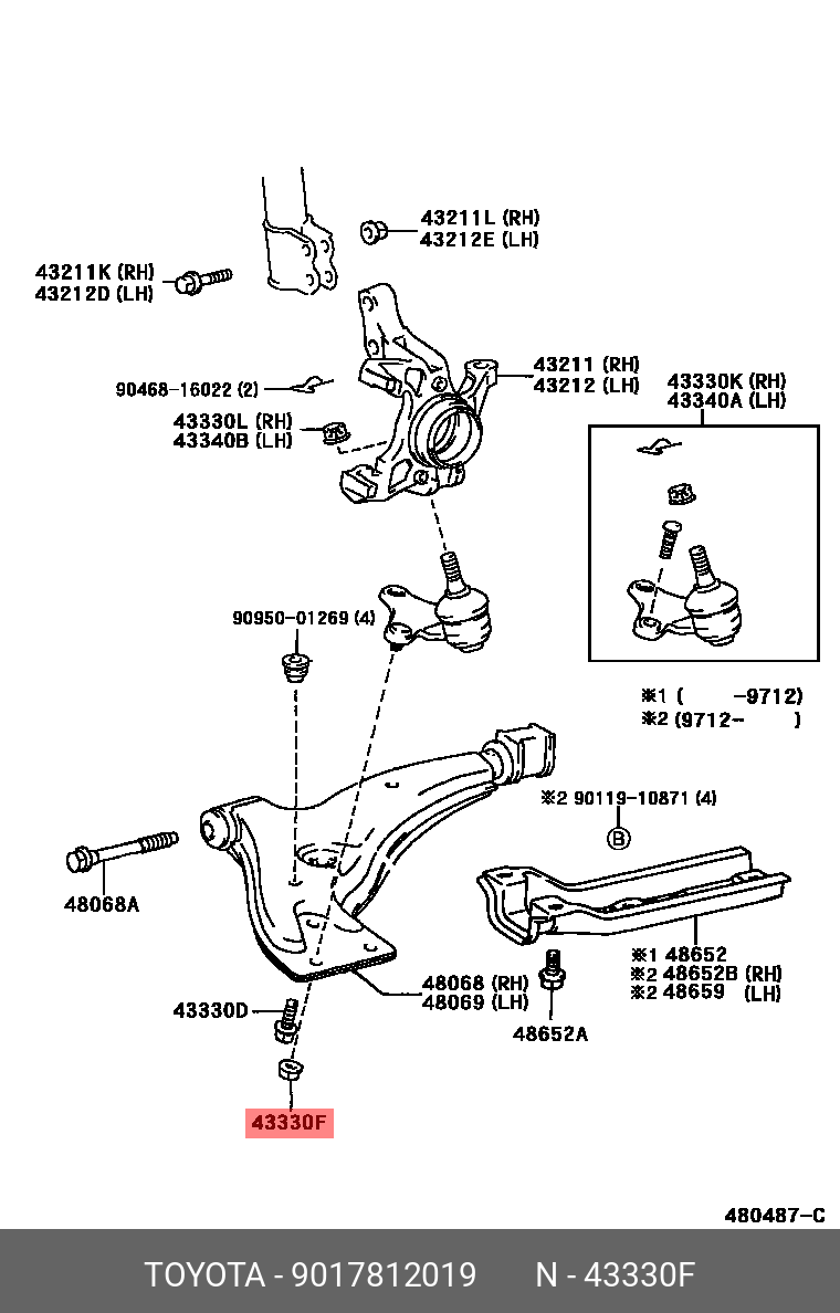 PRIUS (PLUG-IN) LEASE 200912 - 201010, NUT (FOR FRONT LOWER BALL JOINT RH)