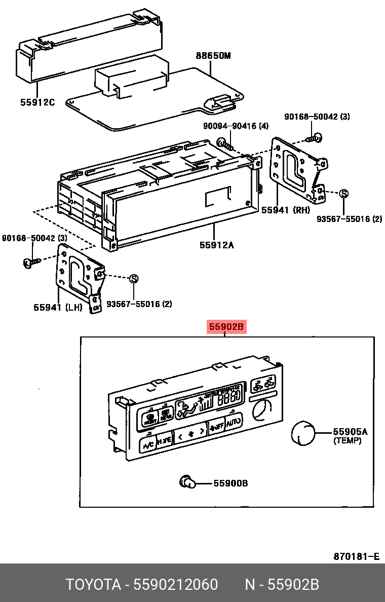 Genuine OE control sub-assy, heater, 5590212060 for TOYOTA