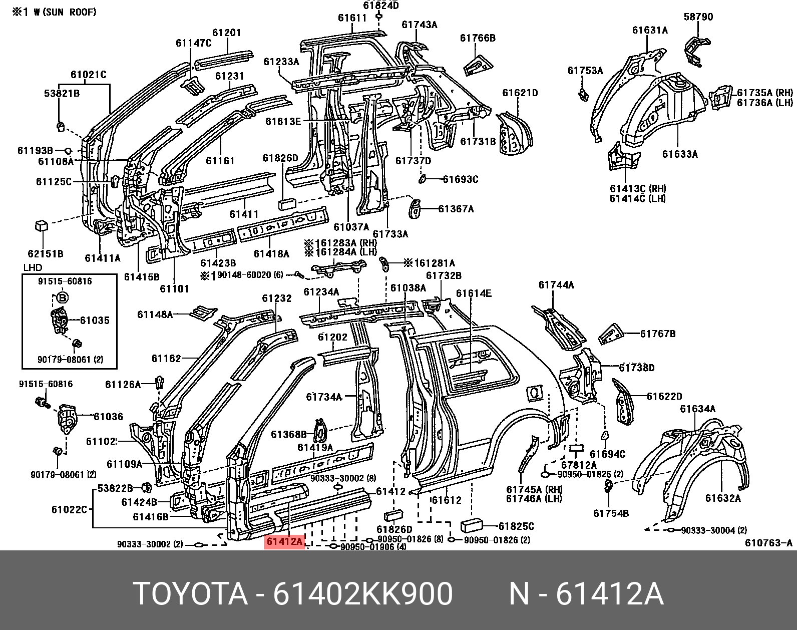 61402-KK900 GENUINE TOYOTA 61402KK900, HILUX 202108-, GUN125