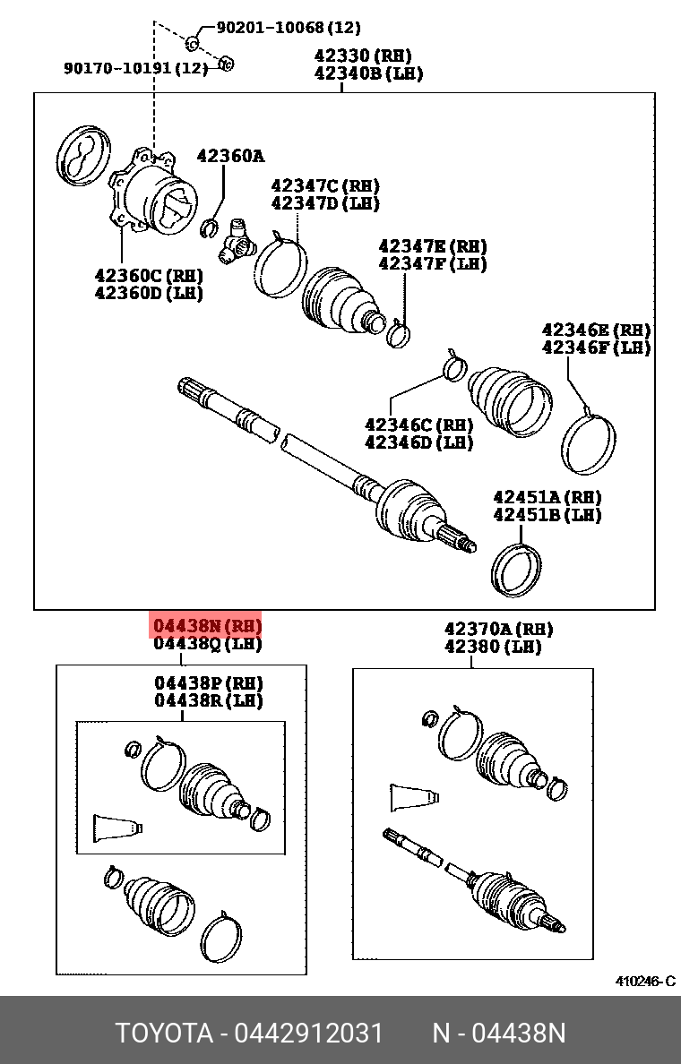 0442912031, C-HR 201612 -, NGX50, NGX10, ZYX10, ZYX11, BOOT KIT, REAR DRIVE SHAFT, IN & OUTBOARD JOINT, LH