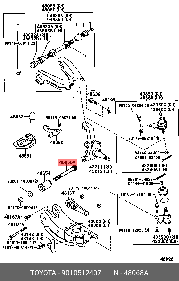 PRIUS 201511 -, BOLT (FOR FRONT LOWER BALL JOINT LH)
