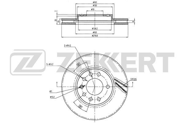 диск тормозной передний 5шп 280мм Opel Astra G, Astra H, Zafira A/B, MERIVA