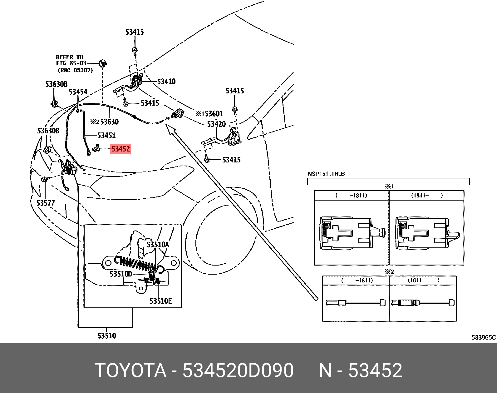 Genuine OE holder, hood stay, 534520D090 for TOYOTA 53452