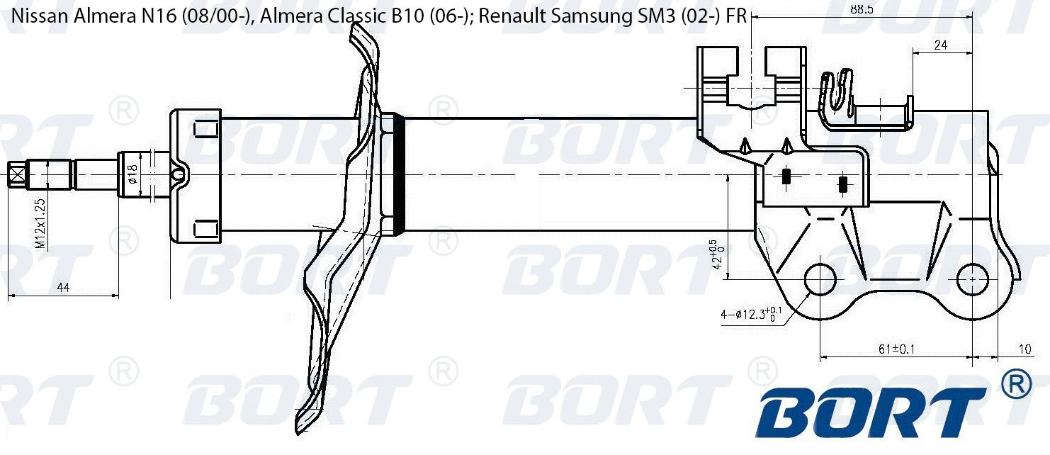Размеры ниссан альмера классик. Bort g22252042l. Диаметр штока передней стойки Ниссан Альмера Классик. Диаметр штока переднего амортизатора Альмера н16. Размеры передних стоек Ниссан Альмера н16.