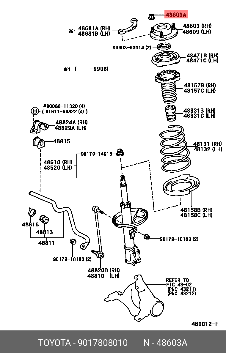 Genuine OE nut for front suspension support, 9017808010 for