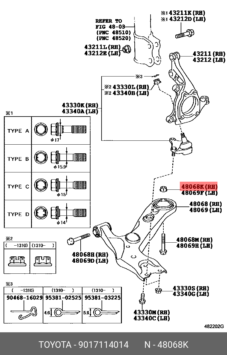 CROWN/ MAJESTA 200312 - 200812, NUT, CASTLE (FOR FRONT LOWER BALL JOINT RH)