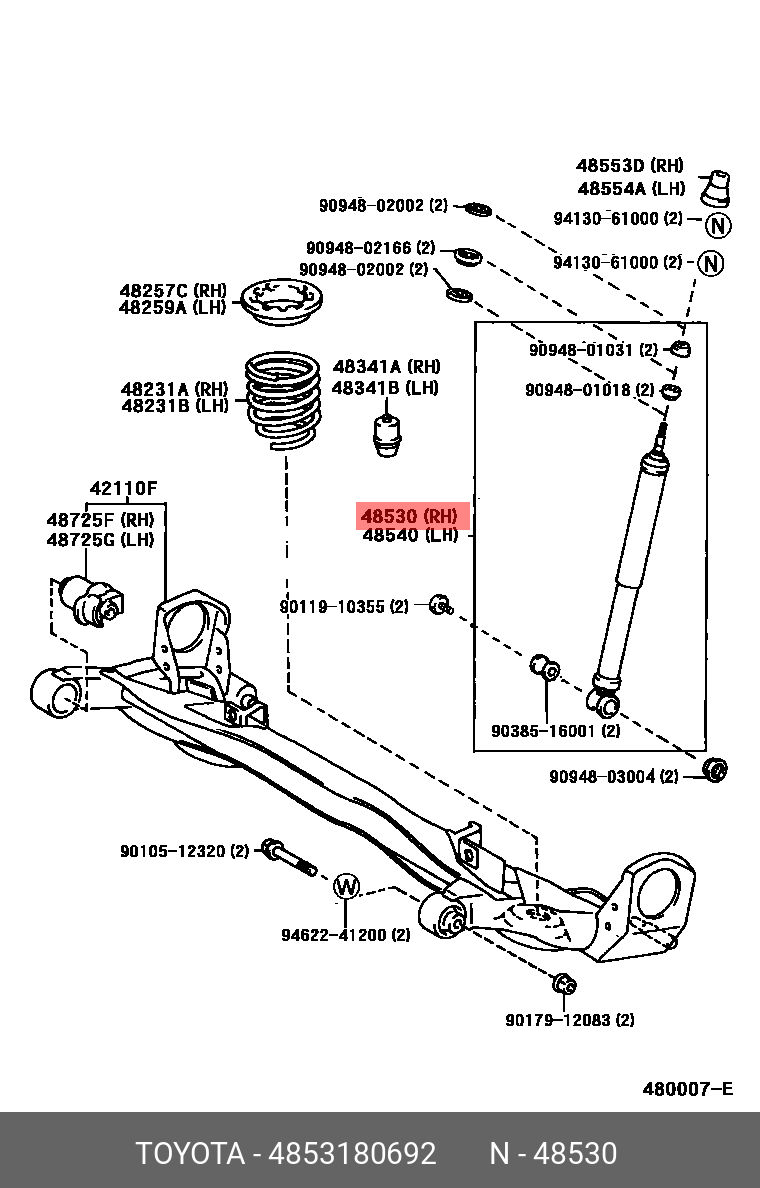 Genuine OE shock absorbers, 4853180692 for TOYOTA 48531