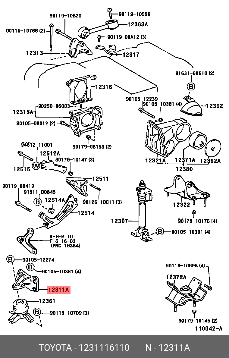 SPRINTER 199106 - 200206, BRACKET, ENGINE MOUNTING, FRONT(FOR TRANSVERSE ENGINE)