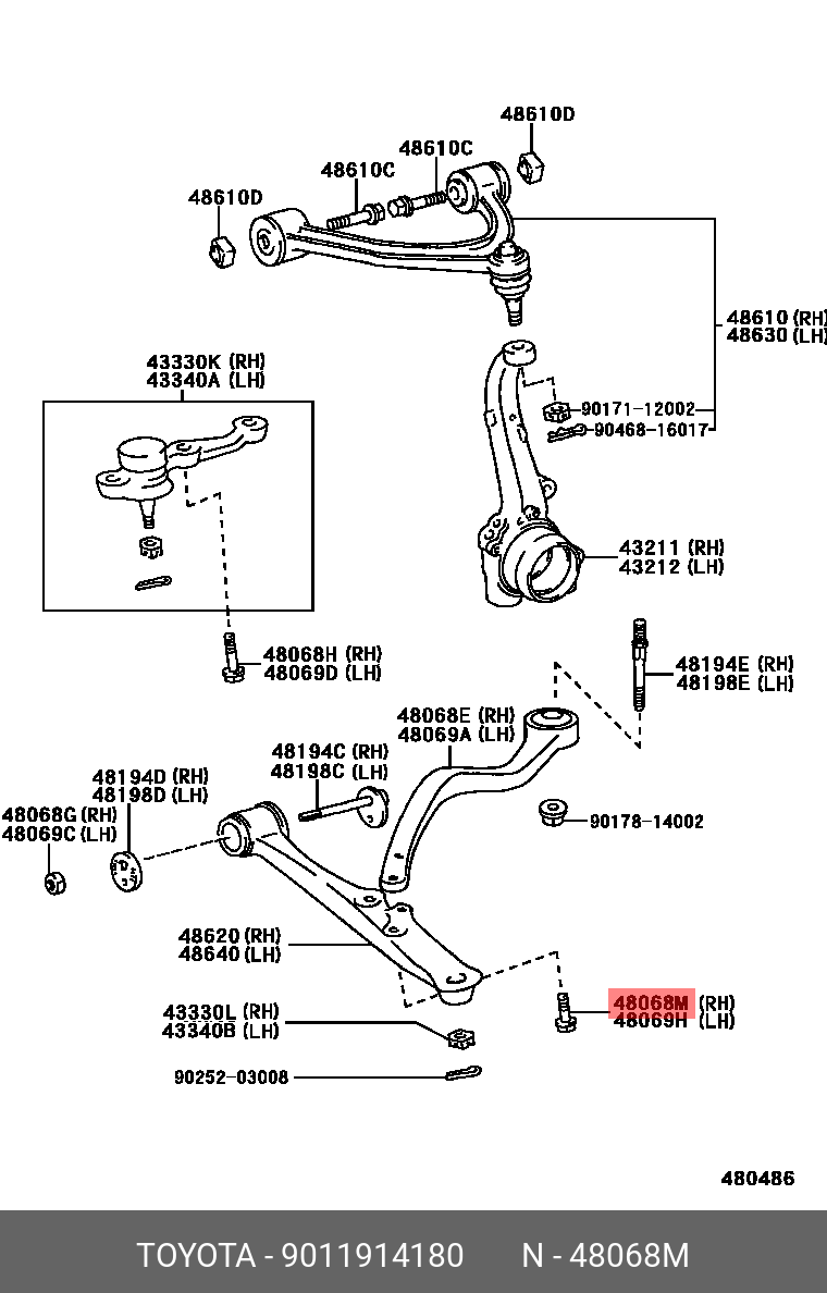 PRIUS 201511 -, BOLT(FOR FRONT SUSPENSION LOWER ARM NO.2 LH)