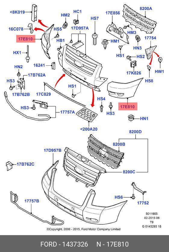Бампер передний RH часть Ford transit 1437326