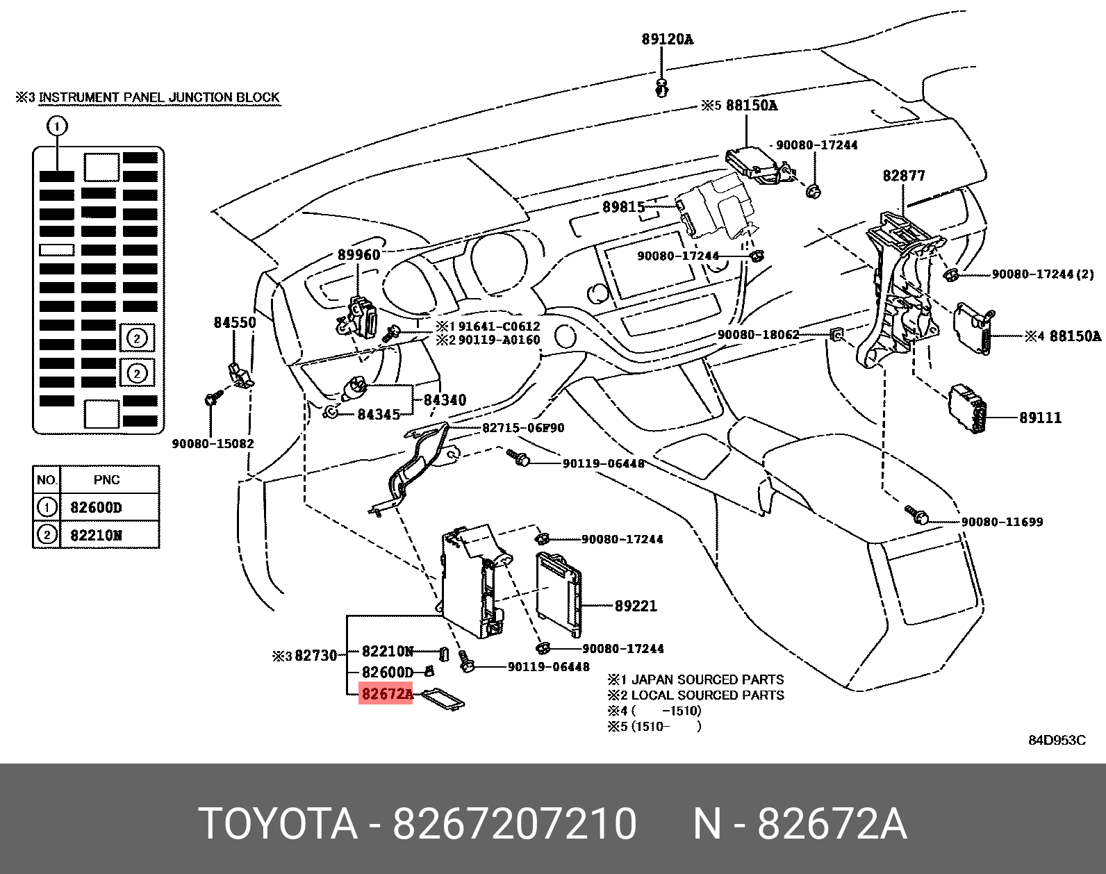 Genuine OE fuse box cover, 8267207210 for TOYOTA 82672-07210