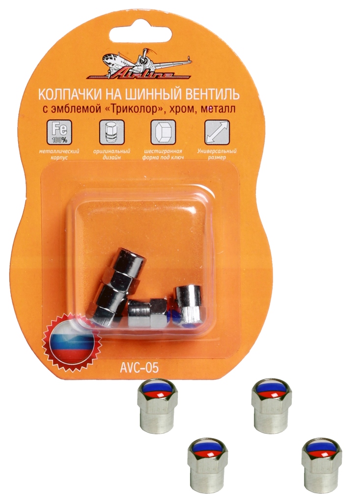 Колпачки на шинный вентиль, с эмблемой «Триколор», 4 шт. (AVC-05)