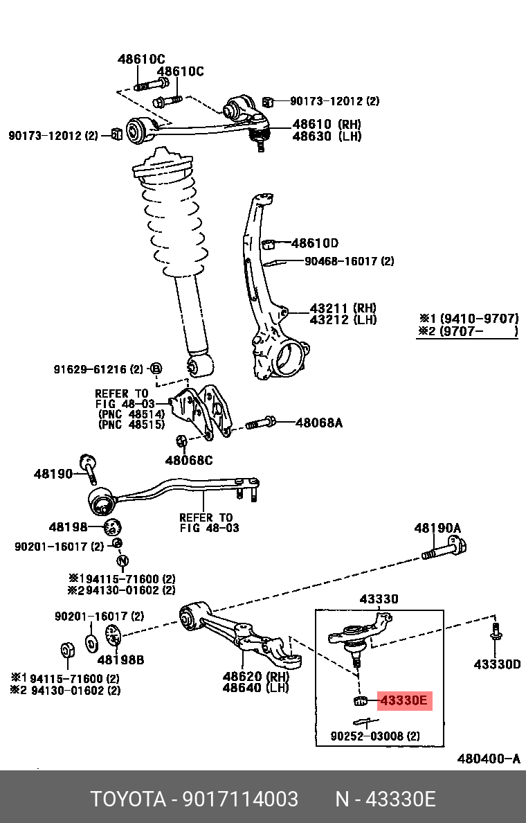 CALDINA 199211 - 200206, NUT, CASTLE (FOR FRONT LOWER BALL JOINT RH)