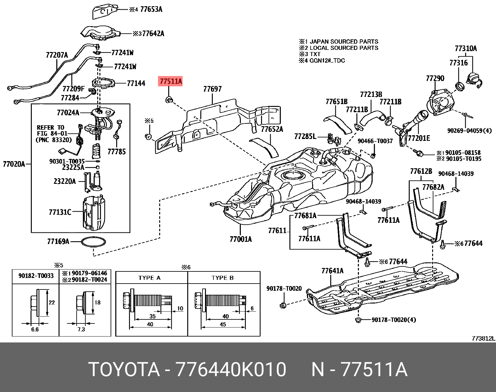 776440K010 GENUINE TOYOTA 776440K010, HILUX 201708 202005, GUN125