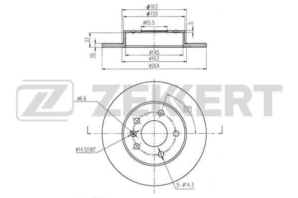 диск тормозной задний 5 шп 264мм Opel Astra, Corsa C 03-06, Meriva, Zafira