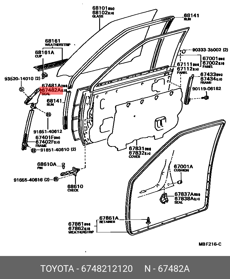 COROLLA 198305 - 198704, SEAL, FRONT DOOR FRONT LOWER FRAME, LH