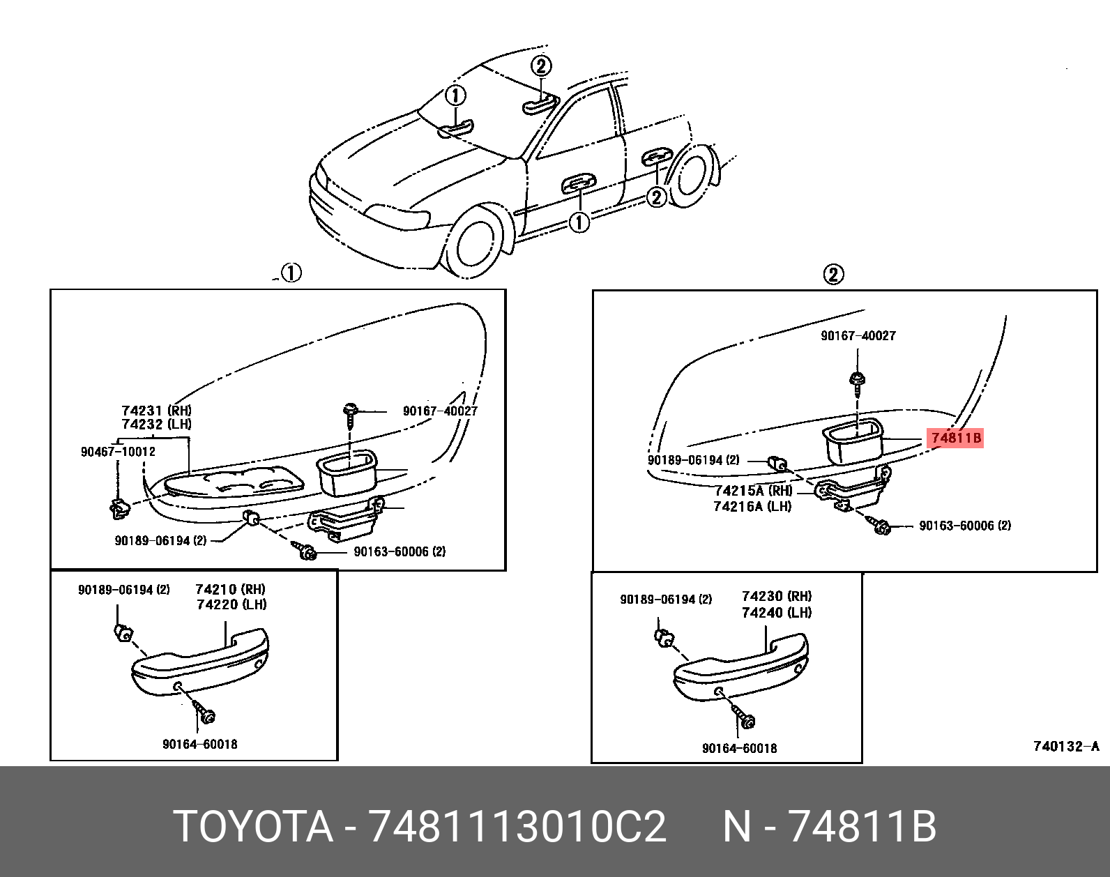 Original handle, door pull, 7481113010C2 for TOYOTA 74811-13010-C2