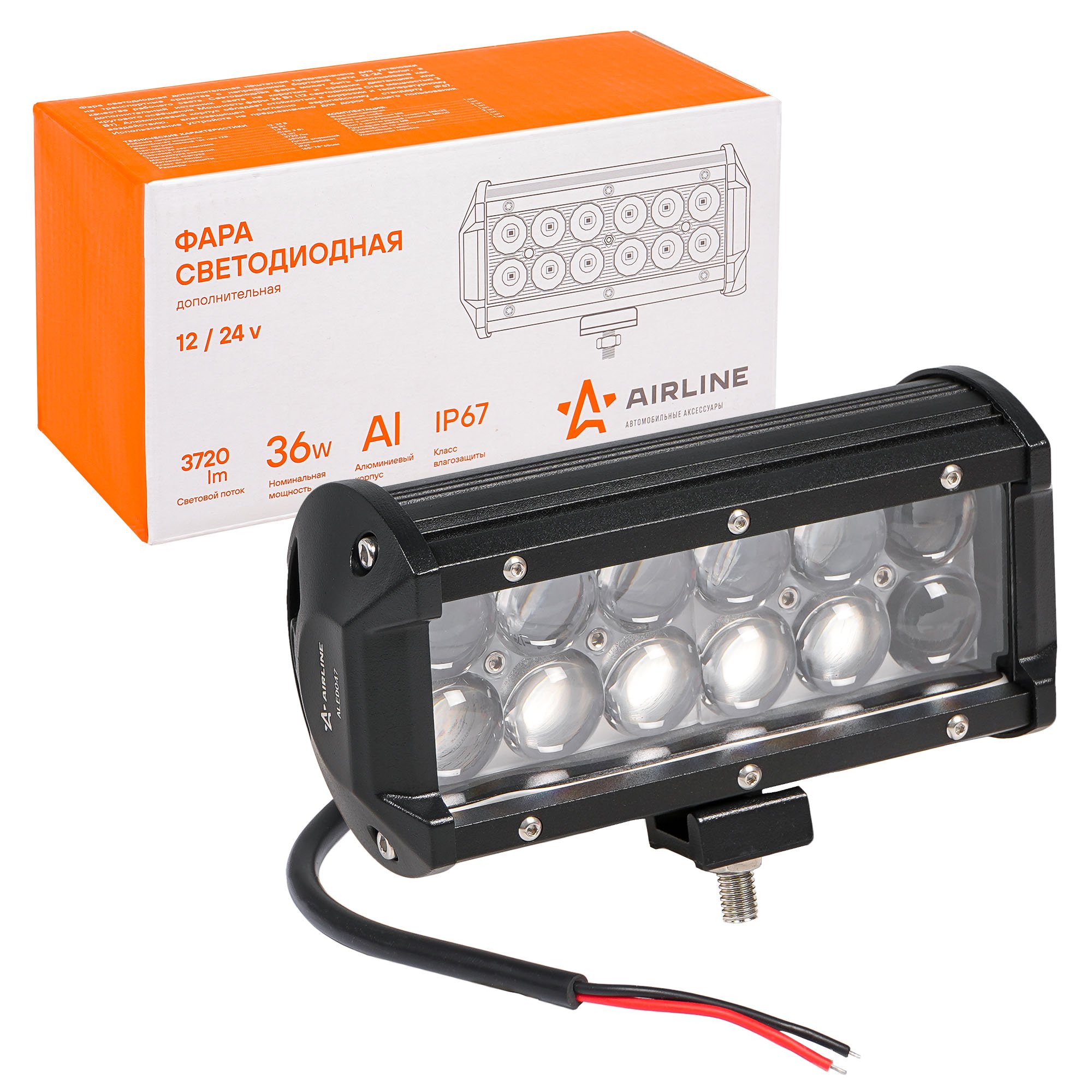 Фара светодиодная (балка) двухрядная, 12 LED 4D линза, 36W, (165х78х65) 12/24V