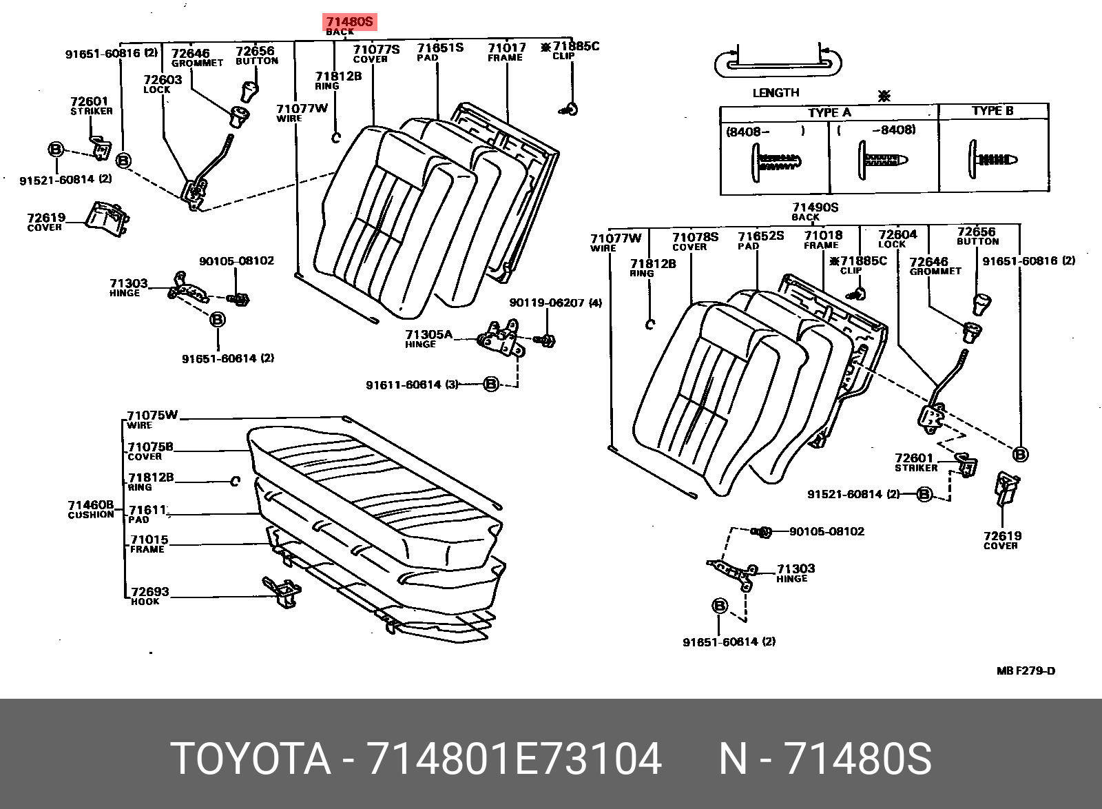 COROLLA 198305 - 198704, BACK ASSY, REAR SEAT, RH (FOR SEPARATE TYPE)