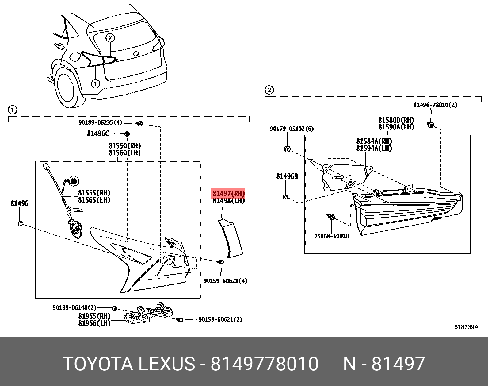 Original cover, rear combination lamp, right, 8149778010 for