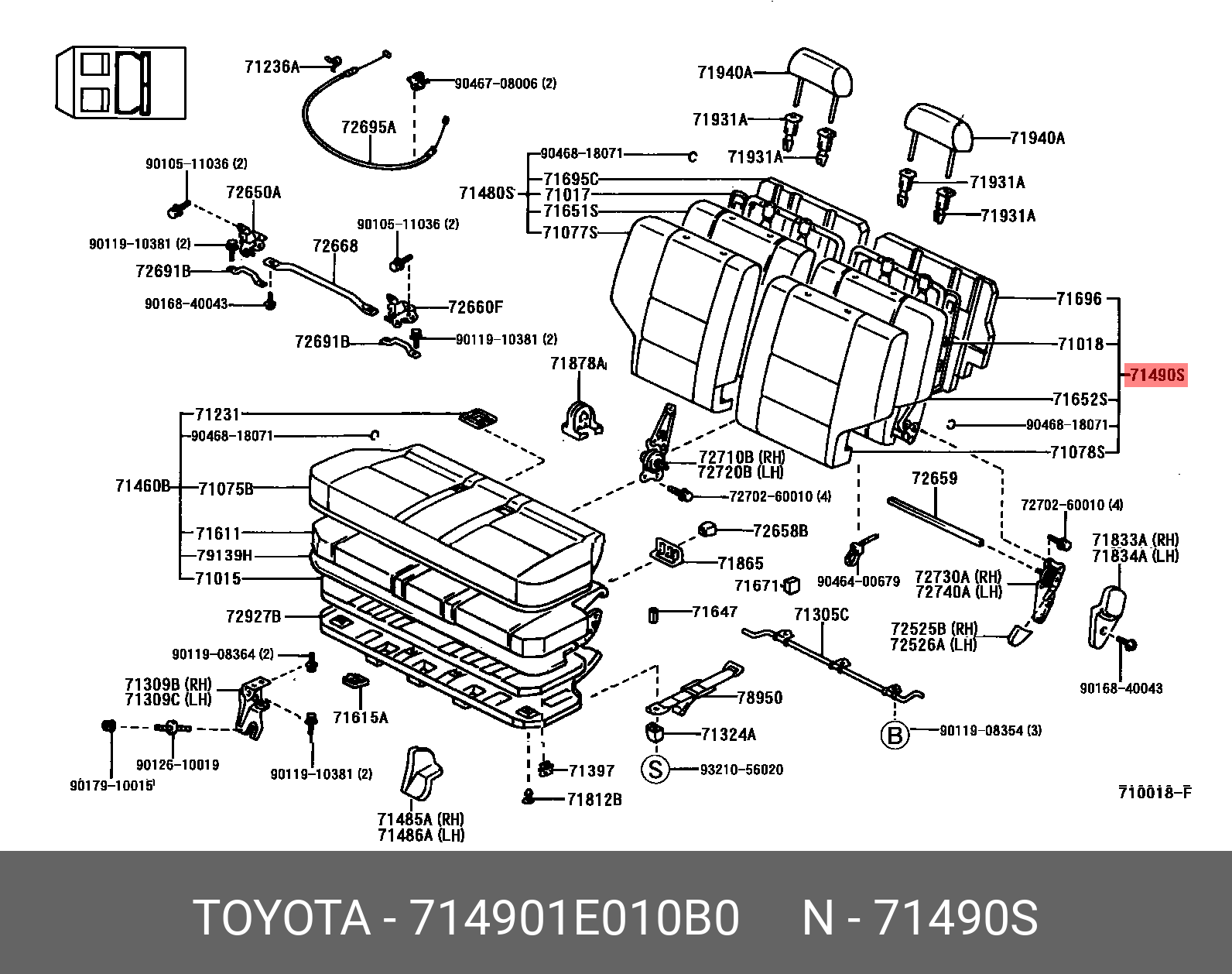 COROLLA 199106 - 200206, BACK ASSY, REAR SEAT, LH (FOR SEPARATE TYPE)