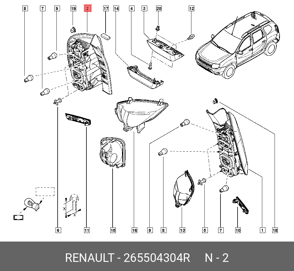REN265504304R_фонарь задний правый! н/о\ Renault Duster 14