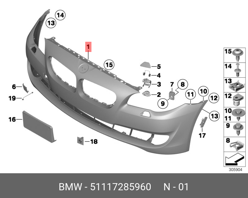 Схема переднего бампера bmw f30