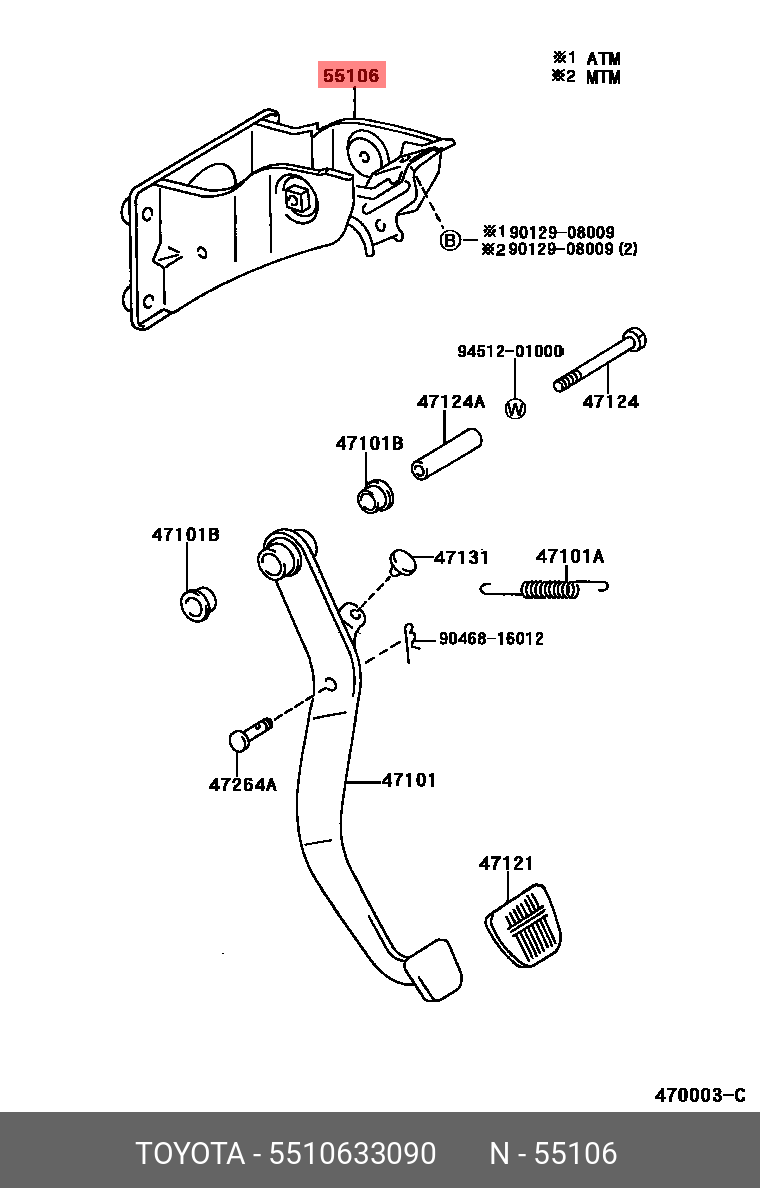 CAMRY 200109 - 200601, SUPPORT SUB-ASSY, BRAKE PEDAL