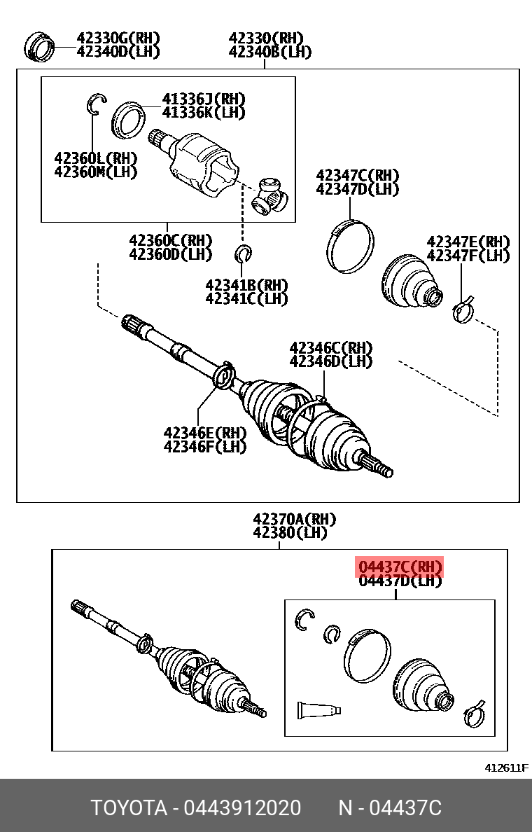 0443912020, C-HR 201612 -, NGX50, NGX10, ZYX10, ZYX11, BOOT KIT, REAR DRIVE SHAFT INBOARD JOINT, LH